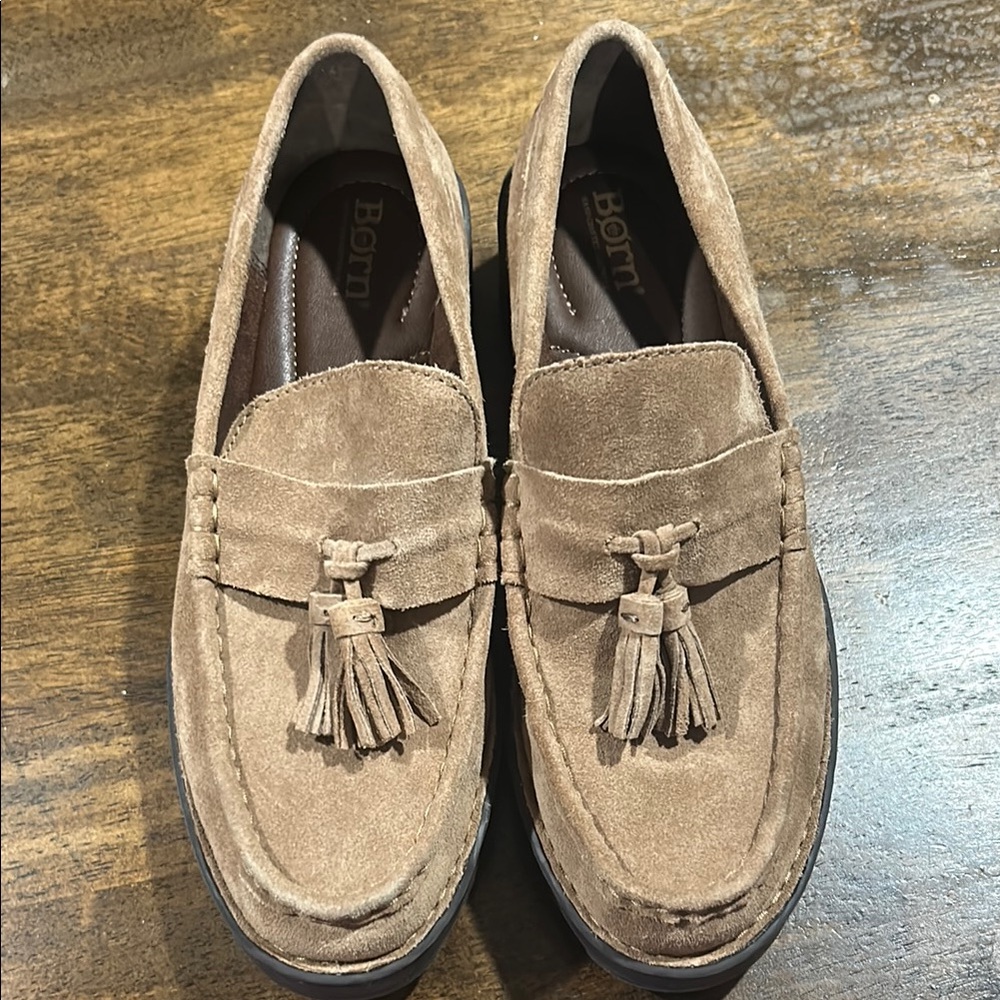 Born Tan Suede Leather Loafers